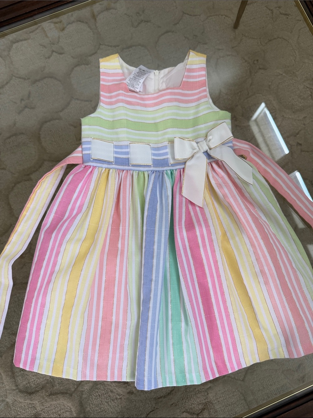 Bonnie Jean Pastel Multi-Stripe Bow Party Dress